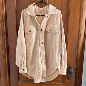 Peach Free People Button-Up Sherpa Jacket